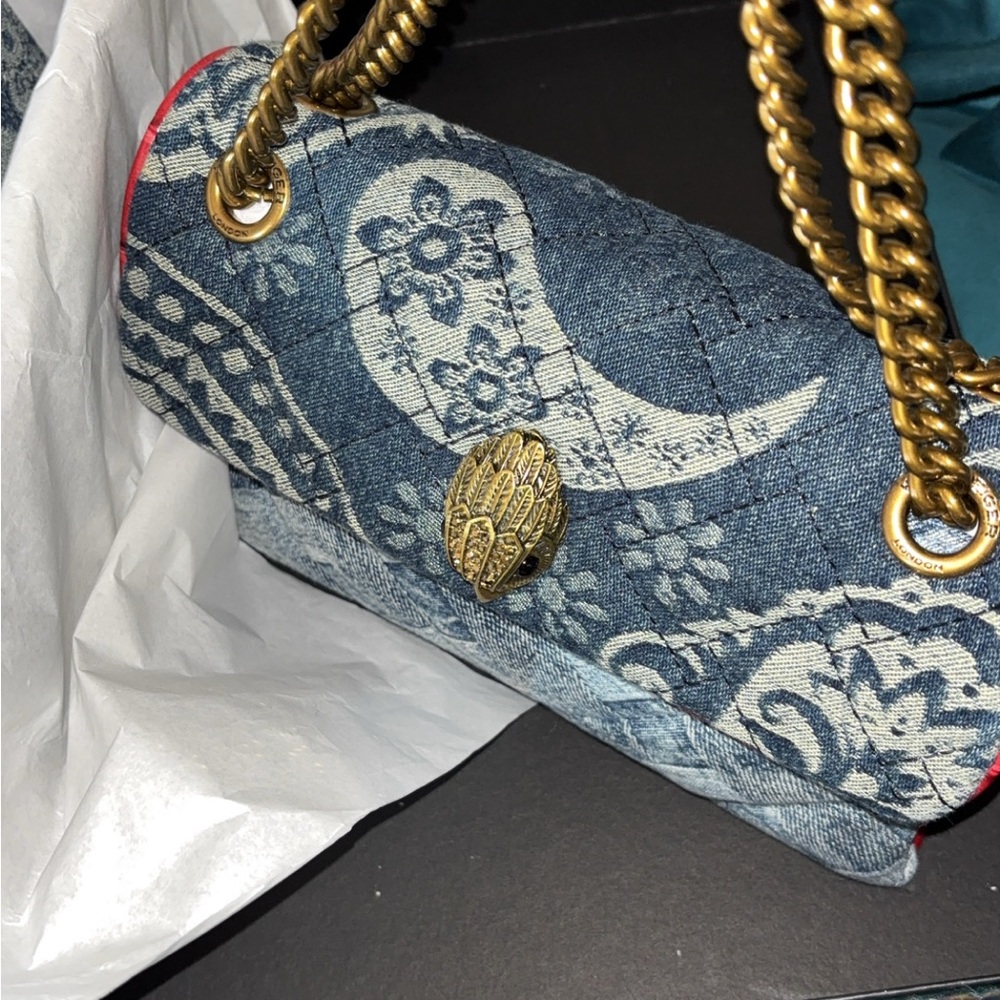 Kurt Geiger Blue Paisley Denim Chain Shoulder Bag